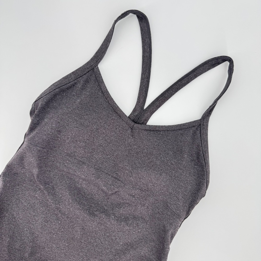 Alo Yoga Rib Support Tank Top M Gray Heather Built In Bra Racerback Workout